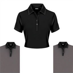 A stylish women's black cropped polo shirt design featuring a modern and chic look