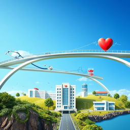 An imaginative depiction of 'bridges' in the context of medicine, illustrating the concept of connection and collaboration within the healthcare field