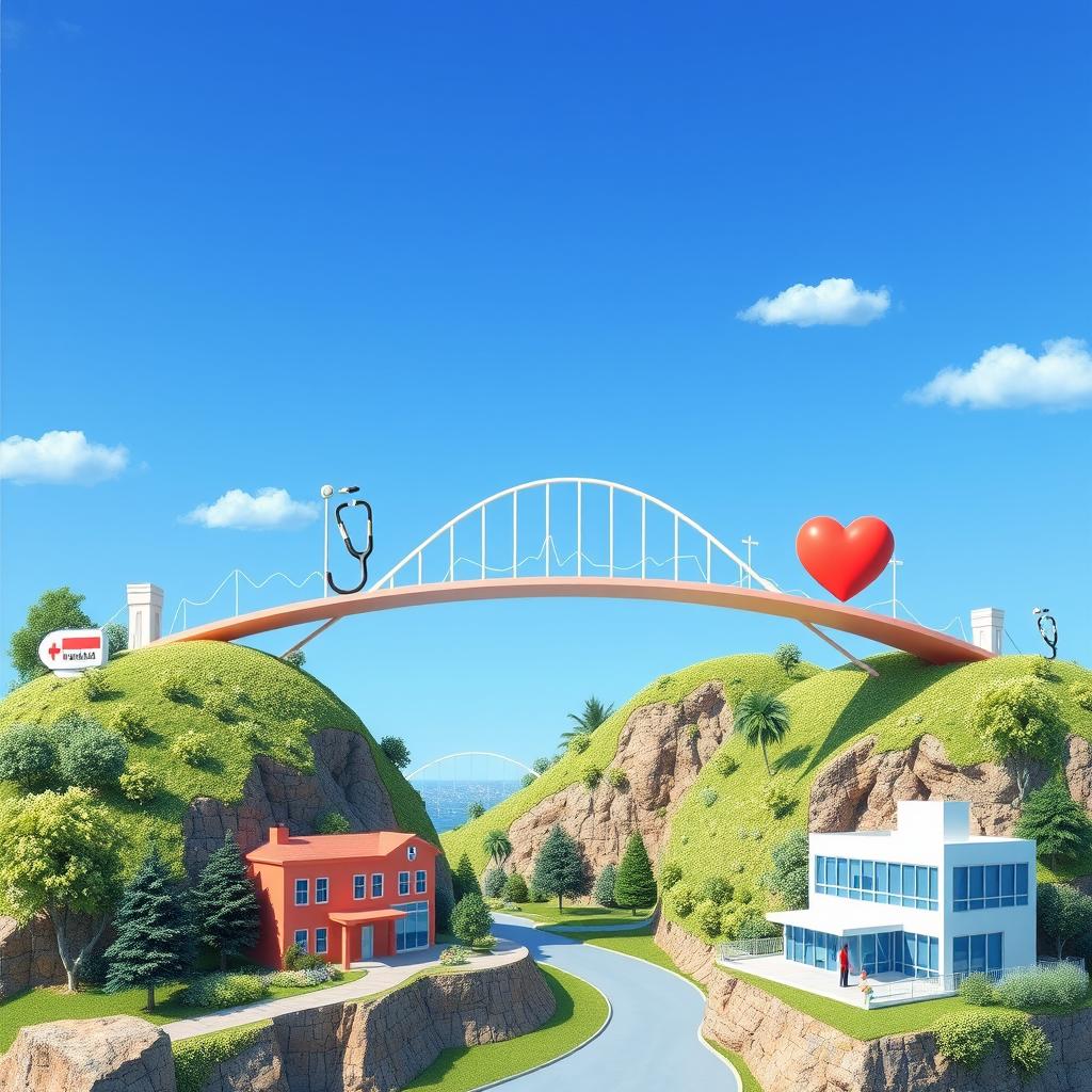 An imaginative depiction of 'bridges' in the context of medicine, illustrating the concept of connection and collaboration within the healthcare field