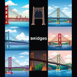 A visually stunning collection of 'bridges graphics' featuring various artistic interpretations of bridges from around the world