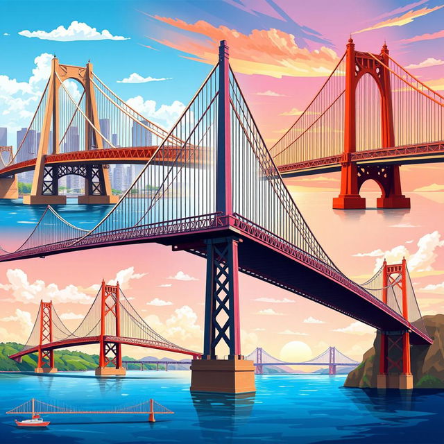 A visually stunning collection of 'bridges graphics' featuring various artistic interpretations of bridges from around the world