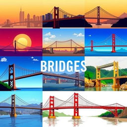 A visually stunning collection of 'bridges graphics' featuring various artistic interpretations of bridges from around the world