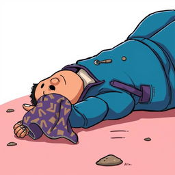A cartoon-style illustration featuring a dead body lying on the ground