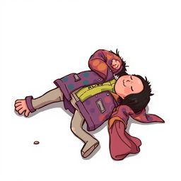 A cartoon-style illustration featuring a dead body lying on the ground