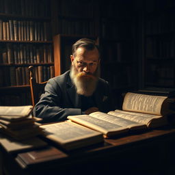 A serene and contemplative portrait of Fyodor Dostoevsky, the influential Russian novelist known for his deep psychological insight