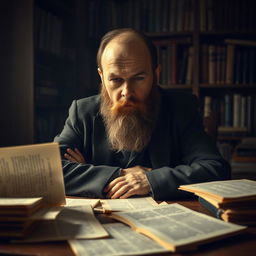 A serene and contemplative portrait of Fyodor Dostoevsky, the influential Russian novelist known for his deep psychological insight