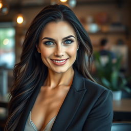 A portrait of a beautiful Eastern European woman in her 30s, showcasing her strength and elegance