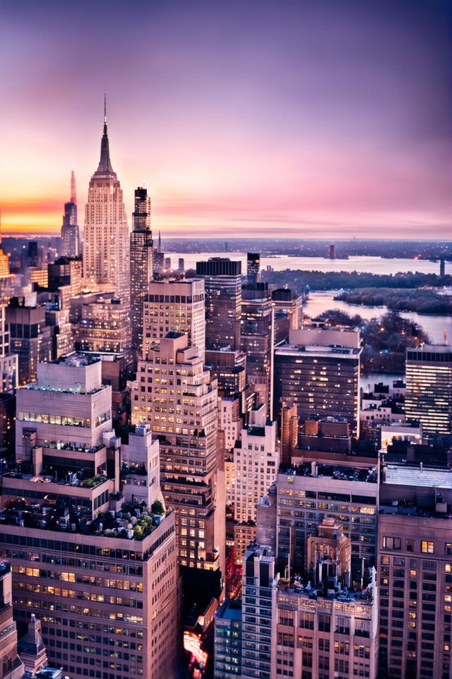 Raw photograph of New York City's skyline taken with a 200mm lens, capturing the city's vibrancy and architectural grandeur.