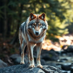 A stunning close-up photograph of a majestic wolf, showcasing its intense gaze and beautifully detailed fur
