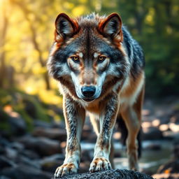 A stunning close-up photograph of a majestic wolf, showcasing its intense gaze and beautifully detailed fur