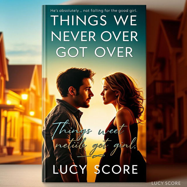 A captivating book cover design for 'Things We Never Got Over' by Lucy Score, featuring the tagline 'He’s absolutely not falling for the good girl