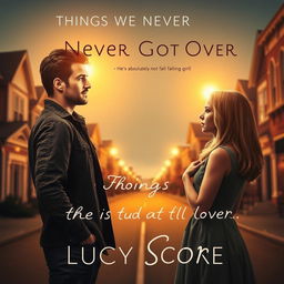 A captivating book cover design for 'Things We Never Got Over' by Lucy Score, featuring the tagline 'He’s absolutely not falling for the good girl