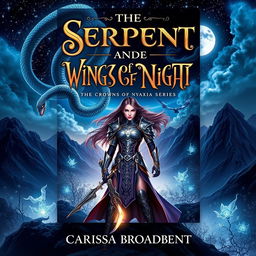 A mesmerizing book cover design for 'The Serpent and the Wings of Night' by Carissa Broadbent, the first book in the Crowns of Nyaxia series
