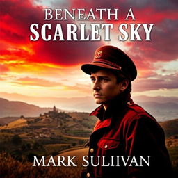 An engaging book cover design for 'Beneath a Scarlet Sky' by Mark Sullivan