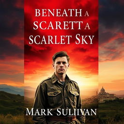 An engaging book cover design for 'Beneath a Scarlet Sky' by Mark Sullivan