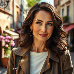 A confident and graceful woman in her 40s, with Eastern European features