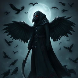 A digital illustration of a Shadar-Kai elf inspired by DnD, standing in the center of the image and facing toward the right side of the frame