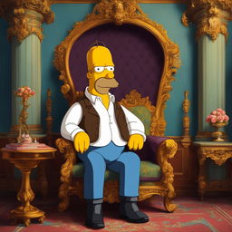 A Rococo-style portrait of a distinguished Homer Simpson in an elaborate setting.