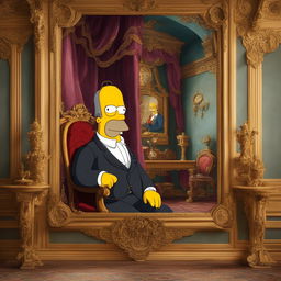 A Rococo-style portrait of a distinguished Homer Simpson in an elaborate setting.