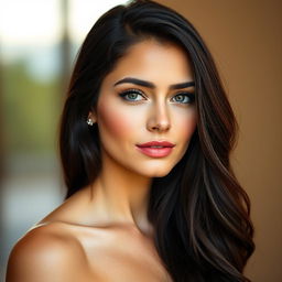 A beautiful 38-year-old woman depicted in half-length, showcasing Italian features
