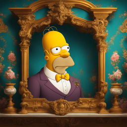 A Rococo-style portrait of a distinguished Homer Simpson in an elaborate setting.