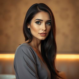 A beautiful 38-year-old woman depicted in half-length, showcasing Italian features