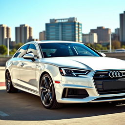 A sleek, modern Audi A4 B9 sedan, beautifully rendered in a brilliant white color