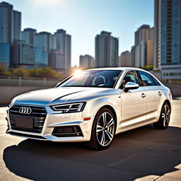 A sleek, modern Audi A4 B9 sedan, beautifully rendered in a brilliant white color