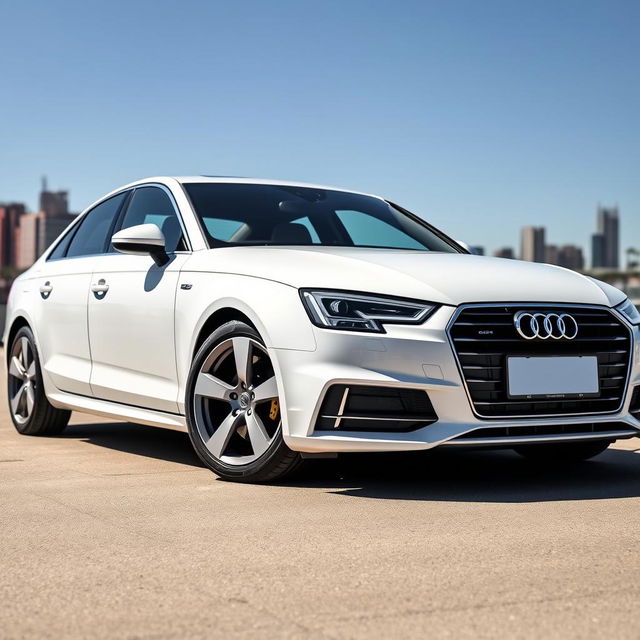 A sleek, modern Audi A4 B9 sedan, beautifully rendered in a brilliant white color