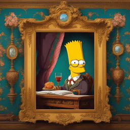 A Rococo-style portrait of a distinguished Bart Simpson in an elaborate setting.