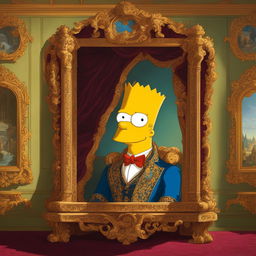 A Rococo-style portrait of a distinguished Bart Simpson in an elaborate setting.