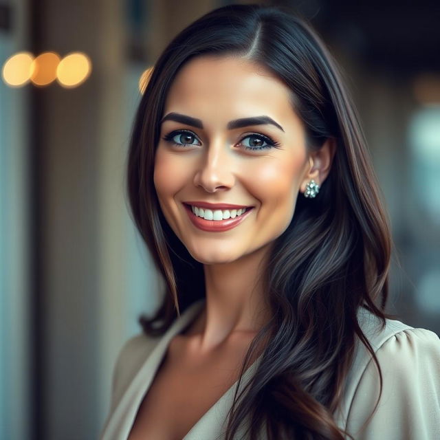 A captivating 38-year-old woman depicted in half-length, showcasing her Italian features