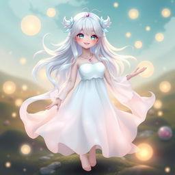 A cute ghost cosplay character with large breasts, featuring a playful and charming expression