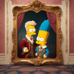 A Rococo-style portrait of Bart Simpson, dressed in 18th-century attire, in an opulent setting.