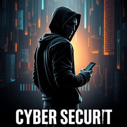 A thrilling movie poster showcasing a masked man wearing a black hoodie, standing with his back to the viewer