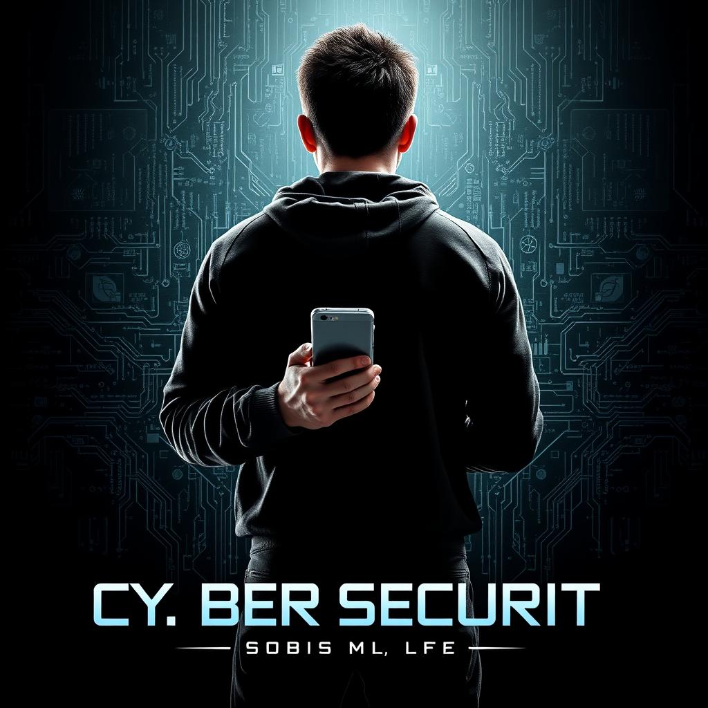 A thrilling movie poster featuring a man wearing a black hoodie, standing with his back to the viewer, holding a mobile phone