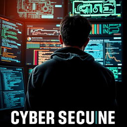A gripping thriller movie poster featuring a man wearing a black hoodie, shown from the back with a determined posture as he works intently on a computer