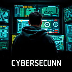 A gripping thriller movie poster featuring a man wearing a black hoodie, shown from the back with a determined posture as he works intently on a computer