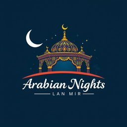 A beautifully designed logo inspired by the 'Arabian Nights' theme, featuring an elegant oriental tent