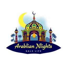 A beautifully designed logo inspired by the 'Arabian Nights' theme, featuring an elegant oriental tent