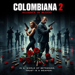 A striking movie poster concept for "Colombiana 2 (2025) - Alliance in Blood"