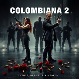 A striking movie poster concept for "Colombiana 2 (2025) - Alliance in Blood"