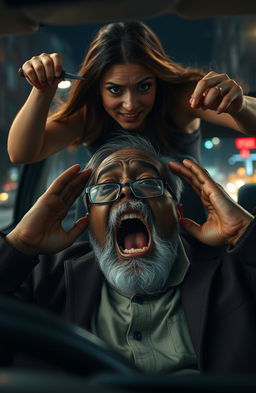 An elderly black man with a gray beard and spectacles is screaming in fear, pressing his hands to his ears