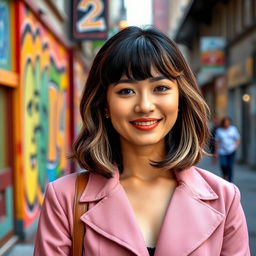 A 35-year-old woman of mixed ethnicity, showcasing a harmonious blend of features from various cultures