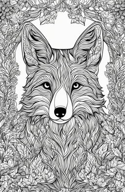 An intricate fox in a detailed forest setting on an adult colouring book page.