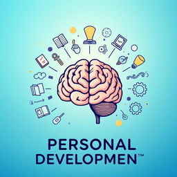 An artistic representation of personal development featuring a detailed brain illustration in the center, symbolizing growth and intelligence
