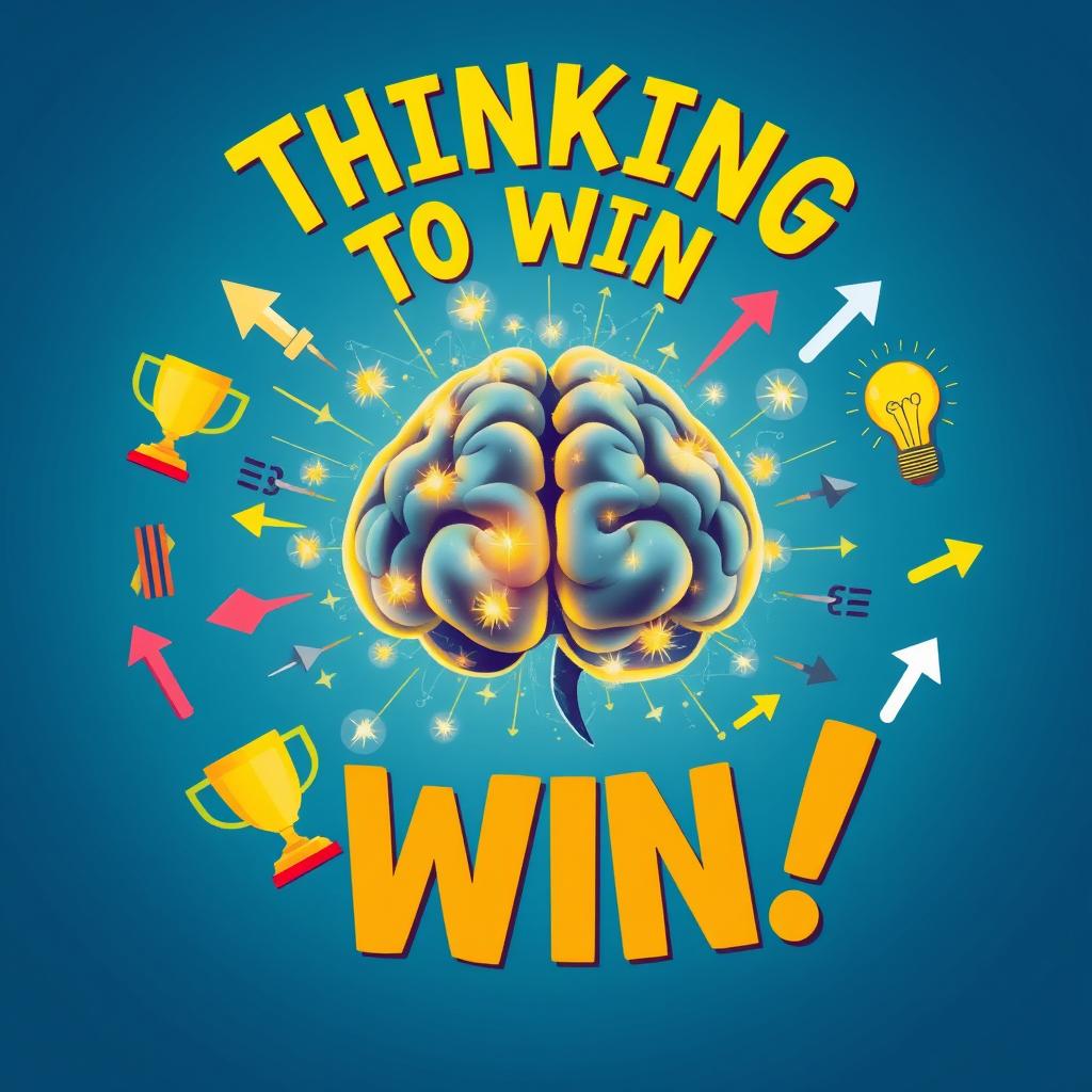 A dynamic and motivational image illustrating the concept of 'thinking to win,' featuring a vibrant brain at the center