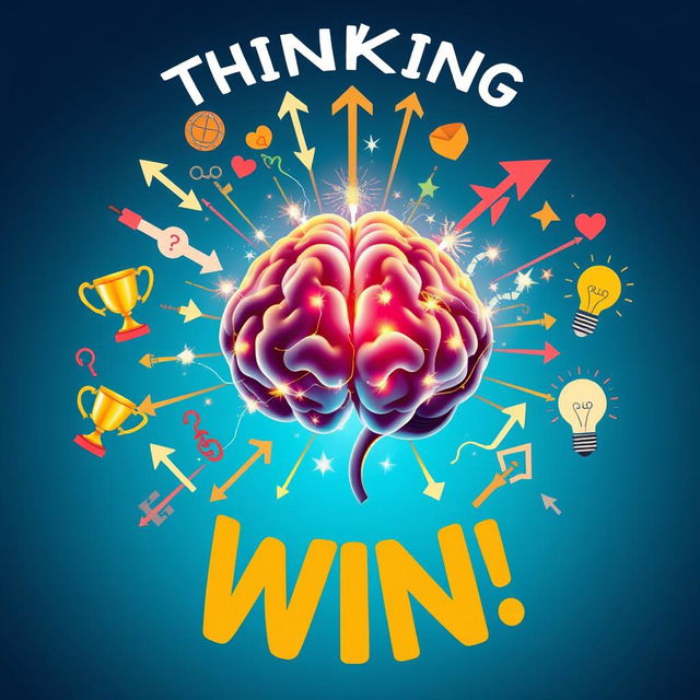 A dynamic and motivational image illustrating the concept of 'thinking to win,' featuring a vibrant brain at the center