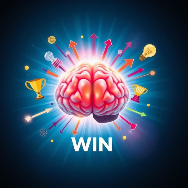 A visually striking image representing the concept of 'thinking to win,' showcasing a vibrant brain radiating energy and light