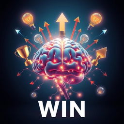 A captivating image illustrating the theme 'thinking to win,' showcasing an intricate brain in the foreground, glowing with vibrant energy and electric connections